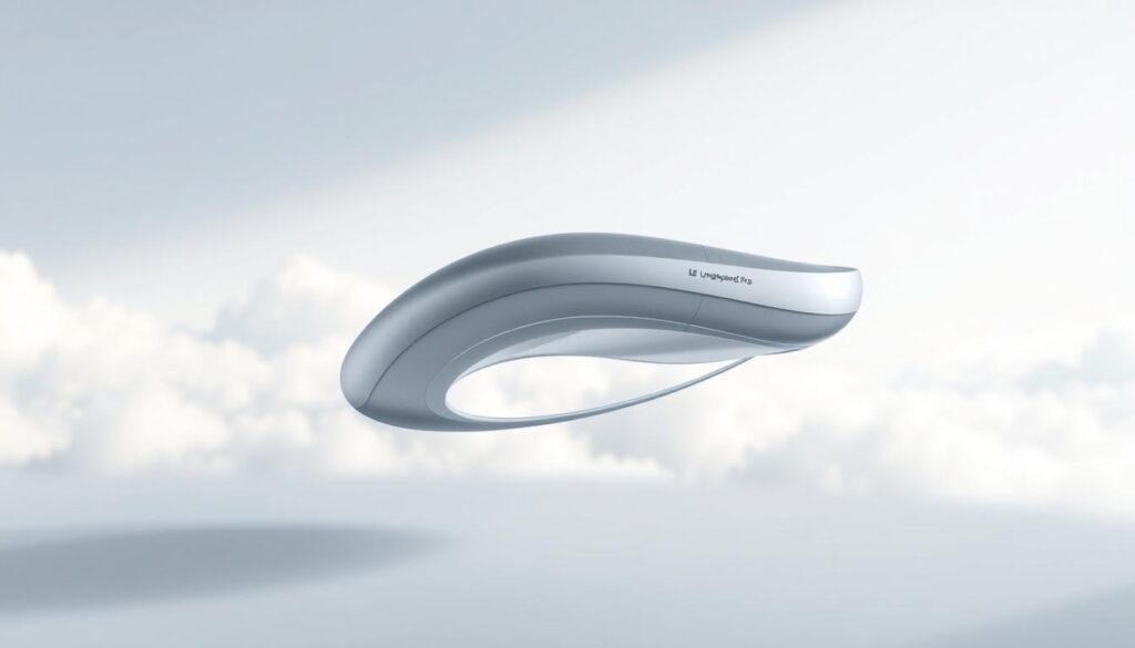A sleek and modern medical device named &quot;LungExpand Pro&quot; floating in a crisp, clean, and well-lit environment. The device has a minimalist design with smooth curves and a metallic finish, exuding a sense of advanced technology and innovation. The middle ground features a serene, cloud-like background, suggesting the device's ability to enhance lung capacity and breathing. The foreground showcases the device in perfect focus, capturing its elegant and functional form. Soft, directional lighting accentuates the device's contours, creating a sense of depth and three-dimensionality. The overall atmosphere conveys a feeling of health, wellness, and cutting-edge medical technology.